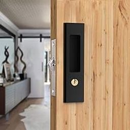 CCJH Invisible Door Locks Handle with Keys for Sliding Barn Wooden Door Furniture Hardware (Black)-image-66