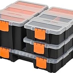 DURHAND Set Of 4 Plastic DIY Tool Storage Boxes w/Inside Dividers Locking Lids Home Garage Organisation Stacking Arts Crafts Bolts Black Orange-image-93
