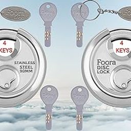 Foora Stainless Steel, Hardened Shackle, Glossy Rust Resistance Disc 90mm Door Polished Steel Lock with with 4 Hi-Tech Brass Separate Keys (Silver) Home Improvement Iterm, Shutter Lock, Pack of 2-picture-16