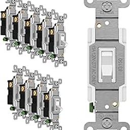 ENERLITES Toggle Light Switch, 3-Way or Single Pole, 15A 120-277V, Grounding Screw, Residential Grade, UL Listed, 83150-W-10PCS, White (10 Pack), 10 Count-16