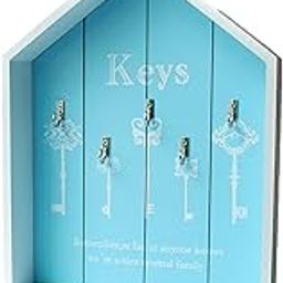 Wall Mount Wooden Key Storage Box Multipurpose Handmade for Entryway Elegant Blue-picture-20
