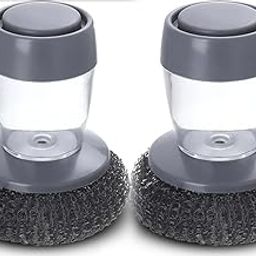 2Pcs Steel Scrubber with Soap Dispenser – Push Button Dish Cleaning Brush for Kitchen Sink, Utensils, Bowls & Woks | Multipurpose Liquid Dispensing Scrub Tool – Multi-Colored-image-76