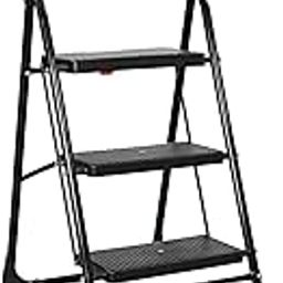 Parasnath Black Heavy Folding Ladder with Wide Steps Milano 3 Steps 3.1 Ft Ladder (Made in India) Alloy Steel-20
