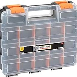 JPT Double-Sided Tool Organizer with 34 Removable Compartments, Customizable Plastic Dividers, and Impact-Resistant Polymer, Ideal for Screws, Nuts, and Small Parts Storage, Black/Orange-image-23