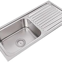 37x18x8 Bowl Sink with Drain Board, Silver, Chrome Finish, Stainless Steel-image-82