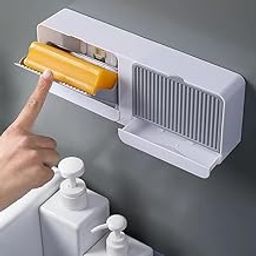 Kylex Wall-Mounted Double Bar Soap Box with Lid Double Grids, Drainage Box with Cover Soap Holder-17