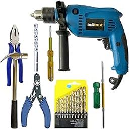 Inditrust 13mm Electric Drill Machine 700W 100% Copper Winding 6 Months Warranty tool kit with 13pc hss Plier Wire Cutter Tester Screwdriver Hammer Masonry bit Set Pistol Grip Drill (BLUE)-picture-16