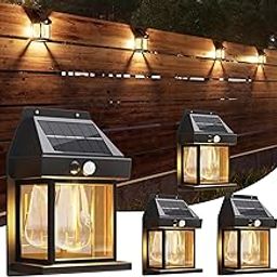 Jyoiat Outdoor Solar Wall Lights - 4 Pack Solar Waterproof Porch Wall Lights with 3 Modes & Motion Sensor Front Porch Security Lamps Wall Mount Patio Fence Garage Decorative-11