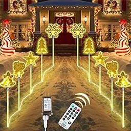 10 Pack Christmas Landscape Lights Outdoor Decorations, Snowflakes Waterproof Pathway Lights with Stakes, LED Night Lights for Outside Yard, Lawn, Patio, Walkway, Holiday Party Wedding Decor (Tree)-image-53