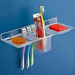 iSTAR Multi use 4 in 1 Multipurpose Double Soap stand with Tumbler Holder Sleek Design Bathroom Accesories shelf soap holder for washbasin,Bathroom, kitchen(Pack of 1,Clear, Plastic)-image-60