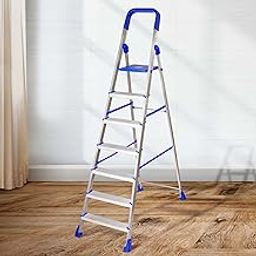 FLIPZON Foldable 7 Step Maple Aluminium Ladder, Light Weight, Non Slipy | Portable Heavy Duty Folding Ladder (Large, Blue and Silver)-image-15