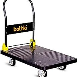 Bathla 400 Kg Capacity PVC l Foldable Platform Trolley for Heavy Weight/Material Handling Goods Trolley with 360* Rotating TPR Wheels for Home, Office, Warehouse & Industries - (4 Wheel/Black Colour)-image-74
