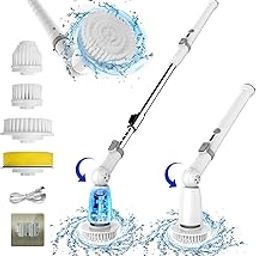 Swtroom Electric Spin Bathroom Scrubber, 2024 New Power Shower Cleaning Brush With Retractable Handle & 4 Brush Head, Dual Speed & USB-C Charging, For Bathtub (White/Gray)-image-74