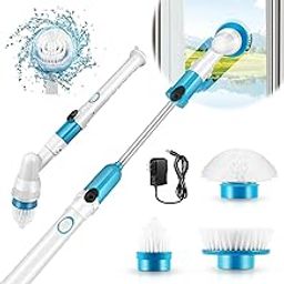 IGNOTI Electric Spin Scrubber Power Brush, Cordless Shower Cleaner With Adjustable Extension Arm and 3 Replaceable Bathroom Cleaning Brushes (White and Blue)-image-39