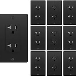 Tamper Resistant Socket, Wall Outlet Decora Output 20 Amp Outlet, Power Socket Bi-Directional White Outlet, Self-Grounding Kid-Friendly Safety Black (20A Wall Plate Outlet 10 Pack)-image-4