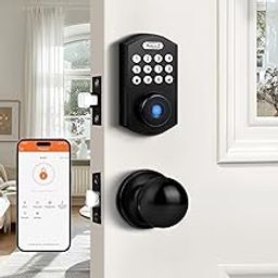 Probrico Smart Fingerprint Door Lock for Front Door,Electronic Keyless Entry Door Lock Deadbolt with Handle Set,Door Knob with Smart Keypad Deadbolt Lock,Auto Lock,App,Black-image-31