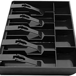 TRIVYOM Plastic Cash Drawer Organizer Tray, Cashier Drawer Box with Coin Slot, Bill Counter Cash Box with 5 Bills 4 Coins for Petty Cash Money Storage Box (1 Pcs)-69