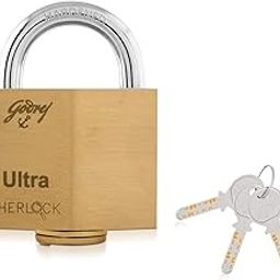 Godrej Locks I Ultra Sherlock 60mm I 3 Keys I Square Lock for Main Door I Gate Lock I Tool Box, Shutters, Shops & Offices I Blister Finish | 1 Year Warrenty-1
