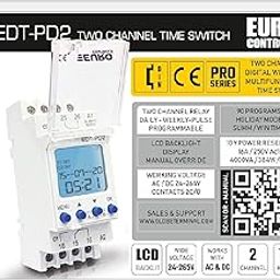 Euro Controls EDT-PD2 German Tech - 2 Independent Channel Timer - 24 to 265 V AC/DC - LCD Backlit - 80 Programs Daily/Weekly/Pulse/Holiday modes - Electronic Timer Switch relay-23