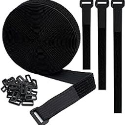 Bitnex Hook and Loop Straps With 25 Plastic Buckles - Adjustable Fastening Cable Ties, Cut-to-Length Cinch Strap, Reusable Nylon Securing Cord for Organizer or Storage (5 Meter-Black)-30