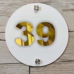 Room Number Plate No 39 | Mirror Gold with White Acrylic Number Plate with Double Side Tape On Backside-18