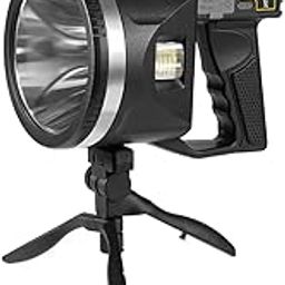 Rechargeable Spotlight Flashlight with 100000 Lumen LED, IP67 Waterproof Long Running Searchlight, Impact Resistant Handheld with Foldable Stand and Detachable Red-Blue Lens-image-69