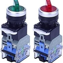 Signiol 2 Pcs Ratchet Rotary Selector Switch 110V LED lamp, 22mm 2 Positions, 1NO, 1NC, Green LED Light and Red LED Light Maintenance Ratchet Rotary Selector Switches Ith 10A Ui 660V-image-64