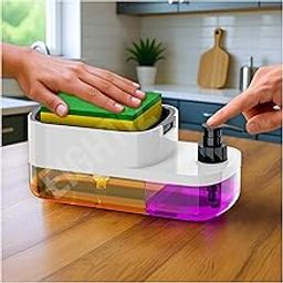 ABS Plastic 3 in 1 Soap Pump Dispenser Dish Soap Liquid Dispenser Sponge Holder Dish Soap Dispenser for Kitchen Sink Countertop Kitchen Bathroom (Multi-Color,Pack of 1)-4