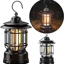 RECTITUDE LED Camping Light Retro Style Lighting Battery Type-c Rechargeable Dimmable Tent Lamp Outdoor Portable Waterproof Flashlight Lanterns Lightweight for Courtyard Hiking Power Outages Emergency-23