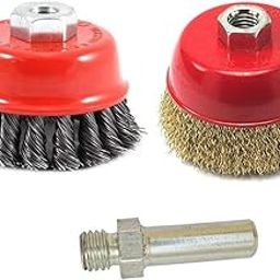 inditrust New Combo of 3inch 75mm Crimped Wire and Twisted M10 Thread Cup Brush with adaptor for 4inch Angle Grinder-1