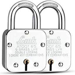 Link Atoot 65 9 Brass Lever Double Locking Pad Lock (Silver) Pack of 2-12