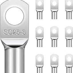 Pack of 10 Pipe Cable Lugs M8, Hanibos Cable Lugs 25 mm² Uninsulated SC Ring Cable Lug Tinned Copper Tube Cable Lugs for Battery Cable Car Distribution Boxes-24