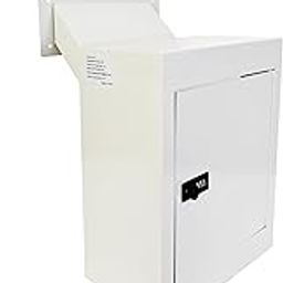 Plugsharge Through-The-Wall Drop Box with Rainproof Cover | Heavy Duty Through Wall Mailbox with 10-Inch Adjustable Chute | Rainproof Locking Drop Safe for Mail, Rent, Checks, Cash, and Keys, Gray-18