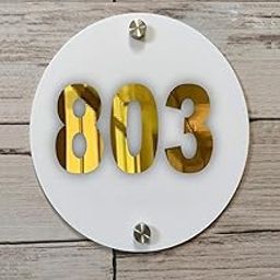 Room Number Plate No 803 | Mirror Gold with White Acrylic Number Plate with Double Side Tape On Backside-picture-11