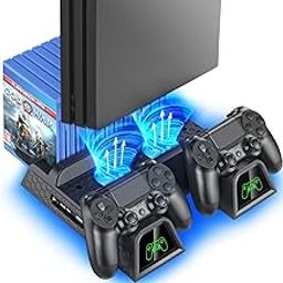 OIVO PS4 Regular/PlayStation 4 Slim/Pro Cooler, Multifunctional Vertical Cooling Stand, Controller Charger with Led Indicators, Charging Dock Station with 12 Pieces Games Storage-2