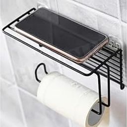Royal Brothers Self Adhesive Toilet Paper Holder/Tissue Paper Roll Holder with Mobile Stand/Towel Bar Hanger Storage Rack/Bathroom Accessories (Black)-image-66