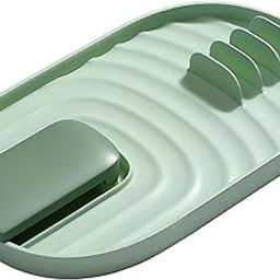 UJEAVETTE Kitchen Pot Lid Rest Shelf with Drip Pad BPA-Free Utensils Holder Green-image-4