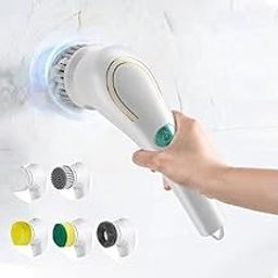 Cordless Electric Scrubber, Portable Cleaning Brush with 5 Brush Heads Handheld Cleaning Tool Versatile Scrub Brush Dish Scrubber 360° Rotating Scrubber for Plates, Pots, Walls, Kitchen, Shoes-16