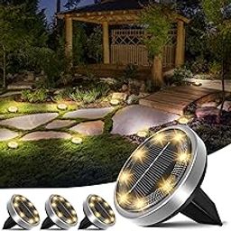 Peasur 4 Pack Solar Ground Lights, Waterproof Solar Garden Lights, Outdoor Garden Waterproof Bright in-Ground Lights, Landscape Lights for Pathway,Yard,Deck,Lawn,Patio,Walkway, Warm Light-image-35