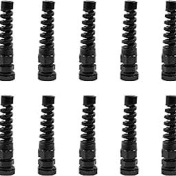 Murtenze 10 Pcs PG7 Waterproof Cable Gland - Plastic Strain Relief Cord Connector - Flex Spiral Nylon Joint - Fit for 0.14-0.23 Inch / 3.5mm-6mm Dia Wire - Black-picture-0