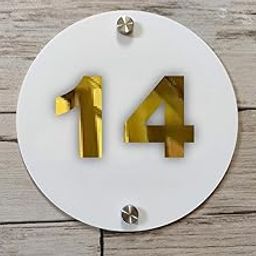 Room Number Plate No 14 | Mirror Gold with White Acrylic Number Plate with Double Side Tape On Backside-picture-0