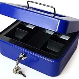 Marrone Blue Mini Metal Cash Box with Lock, Coin & Money Tray-picture-12