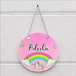Precious Art Gifts Personalized Unicorn Uv Printed Kids Room Name Plate, Round Hanging Wall Decor, Multicolor (UNICORN)-image-11