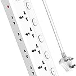 EMBOX Extension Board with USB (2.4 A) 3 USB Ports Master Switch Spike Guard, 6 amp Universal Sockets LED Indicator Safety Shutter (4 Socket + 4 (2Pins) + 3USB, 2 Meter Cable with Overload Protector)-7