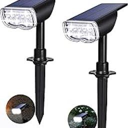 CAHOUGSMT Solar Spot Lights Outdoor Waterproof IP67, Soalr Dusk to Dawn Landscape Spotlights Daylight Wall Lights for Yard Garden Pathway 2 Pack-image-39