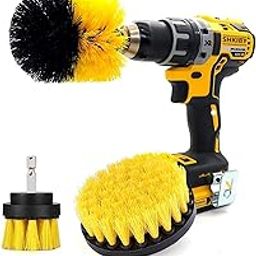 SHKIBY Drill Brush Attachment Set - 3 Piece Power Scrubber Cleaning Kit for Bathroom Surfaces, Tub, Shower, Tile and Grout - All Purpose Yellow Brushes-image-2