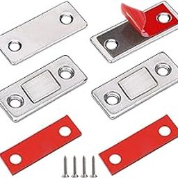 Magnetic Door Catch, Ultra Thin Cabinet Magnetic Catch with Strong Adhesive Sticker & Screws,Slim Drawer Magnets Locks Furniture Safety Latches for Kitchen Cupboard Closet & Sliding Door [2Pack ]-image-2