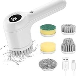 IGNOTI Electric Spin Scrubber Bathroom Cordless Electric Cleaning Brush with 5 Replaceable Heads Handheld Powerful Cleaning Brush with LED Display for All Surface Claning-1PCS,Multicolor-image-96