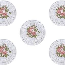 SAZ DEKOR® 5 Pieces Drink Coasters Retro Cup Coasters for Farmhouse Coffee Table Office White|Home Items for Living Room, Home & Garden, Home Product, Flower Planters for Home-office-Lawns|-12