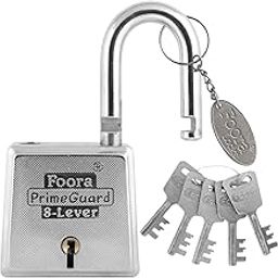PrimeGurad 60 Padlock - Double Locking 8 Lever Iron Zinc, 5 Keys for Door Gate Shutter Security, Heavy Duty 60mm Silver Glossy Finish-22